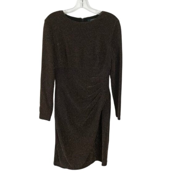 NWT Lauren Ralph Lauren Womens Size 10 Bronze Metallic Ruched Sheath Dress NEW - Picture 5 of 12